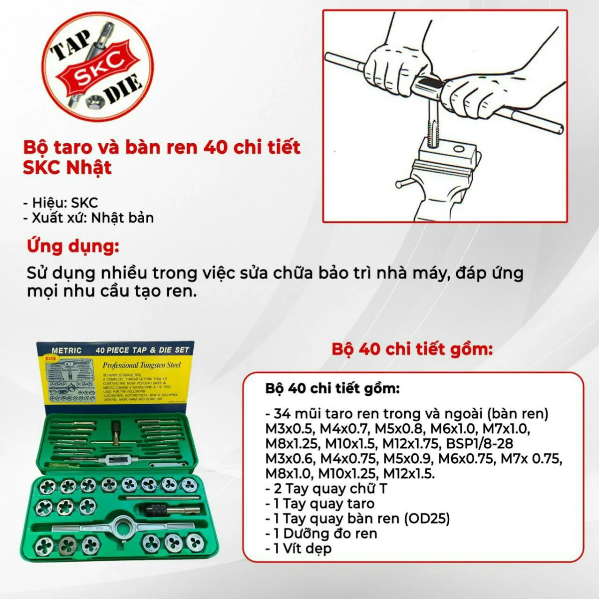 Bộ Taro Bàn Ren SKC 40 Chi Tiết 25 SKC40CHITIET JAPAN