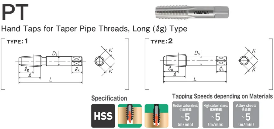 Taro Ren Ống Côn Yamawa PT 1/8-28 16 Taro ren ong con Yamawa PT