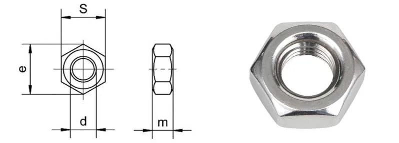 Tán Inox 201 DIN 934 M8x1.25 3 hexnut tan Inox 201 tech