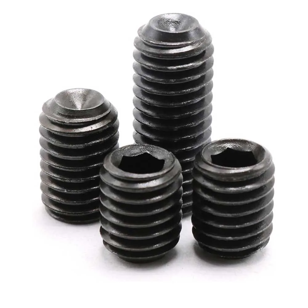 Vít Trí Đuôi Lõm Thép Đen UNF 1/4-28 7 Cup Point Hex Socket Screws Black Steel