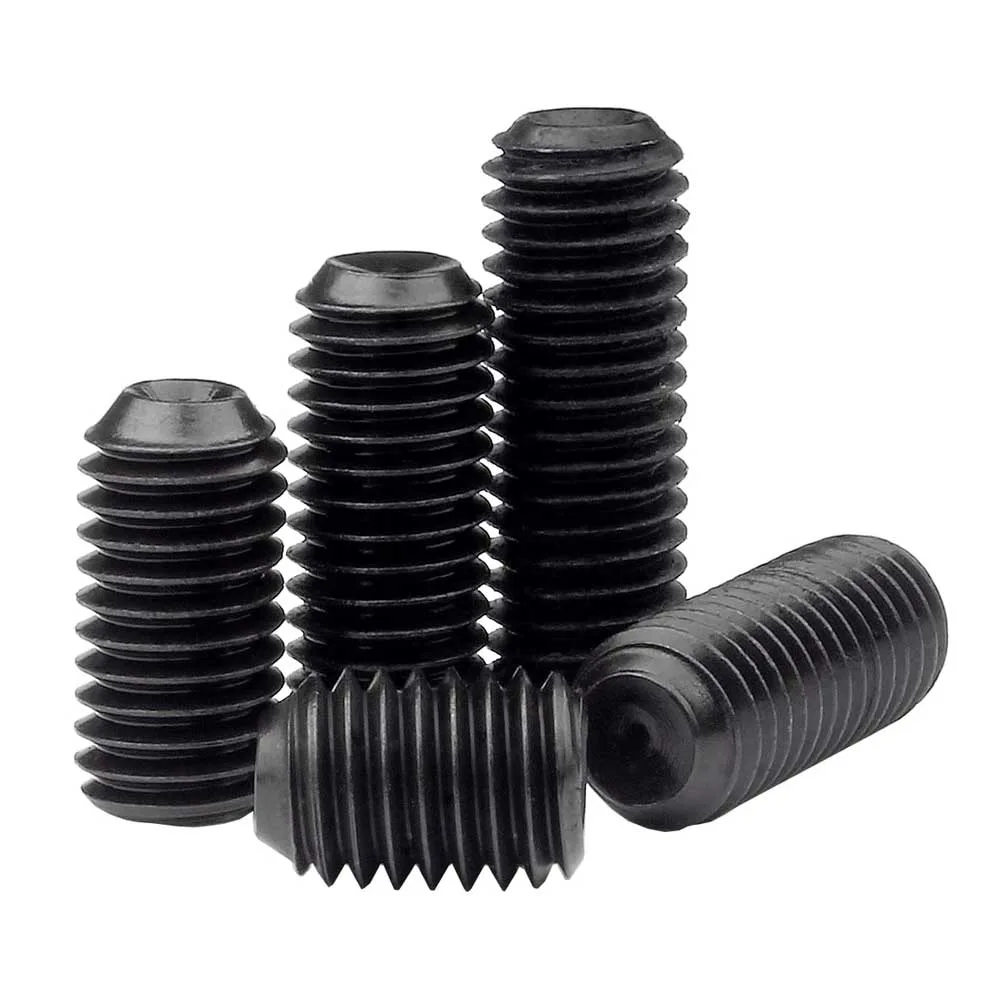 Vít Trí Đuôi Lõm Thép Đen UNF 1/4-28 5 Cup Point Hex Socket Set Screws Black Steel