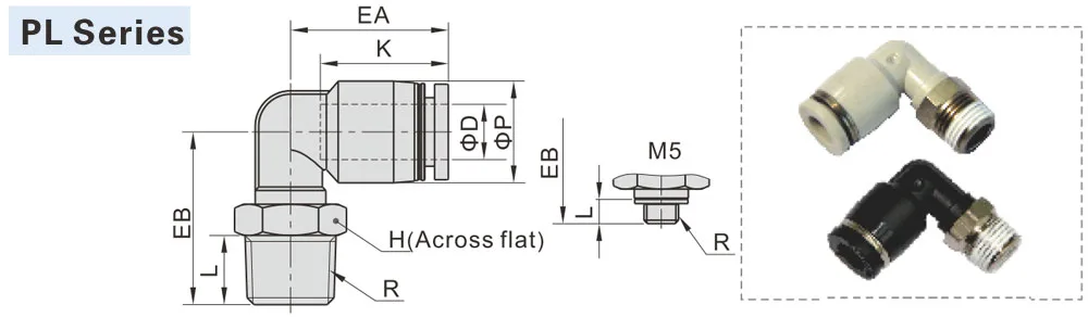 Co 90 Độ Ren Ngoài AirTac PL1201 12 Push in fitting Airtac PL tech